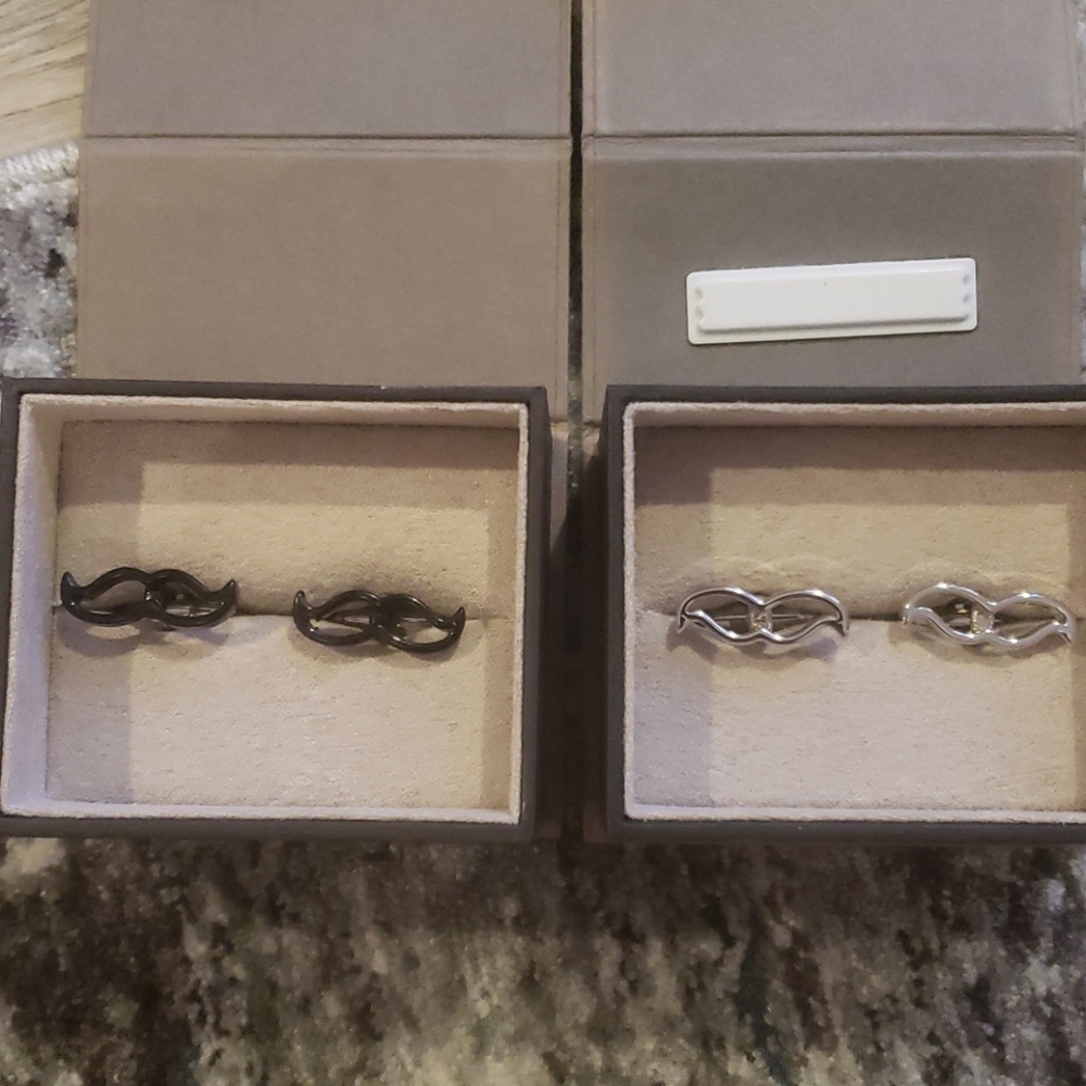 Mens cufflinks black and silver mustache